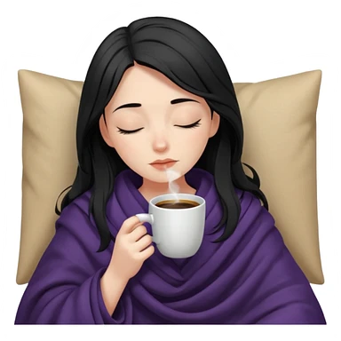 pale raven haired girl inside a blanket sipping coffee eyes closed sticker
