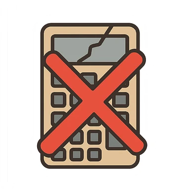 flat toon style broken calculator with a big red cross sticker