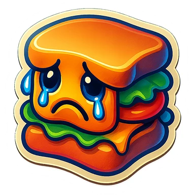 Make the slumped sandwich brighter with vibrant colors, simplify to fewer layers, keep the tears and sad face. sticker