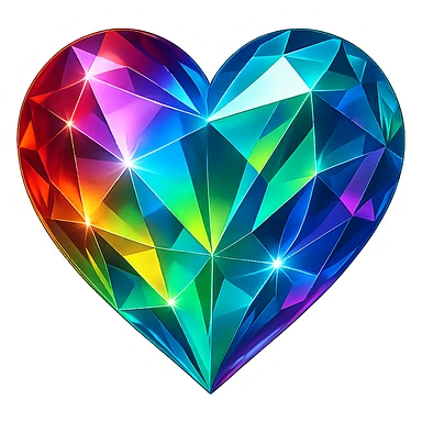 heart with a prismatic crystal effect, digital illustration, no background sticker