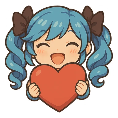 Make the heart much bigger and have Gwen's chibi hands holding the heart, keep happy expression, only head and hands visible. Variation 5. The style should be consistent with the original image. sticker
