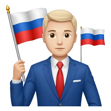 a Russian man in a suit with a Russian flag in his hand sticker