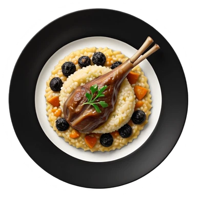 Lamb Shanks with Risotto Nero on a black plate, top view sticker