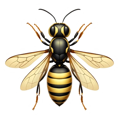 Beautiful and Majestic Wasp Portrait Emoji, Head and body rendered in serene repose with a gentle, confident smile, showcasing a refined, streamlined form with delicately patterned stripes and softly closed, focused eyes, Simplified yet exquisitely endearing features, highly detailed, glowing with a soft, drowsy radiance, high shine, relaxed and utterly noble, stylized with an air of regal insect elegance, soft glowing outline, capturing the essence of a beautiful and majestic wasp that embodies the refined power of nature! sticker