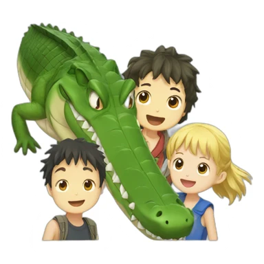 Anime crocodile and two children sticker