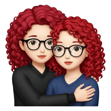 une star de Kpop asiatique avec les cheveux noir  qui fait un câlin a une fille qui a des lunette et des cheveux rouge et bouclé  sticker