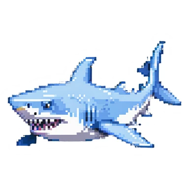 shark with sneakers on fins, fun and quirky pixel art sticker