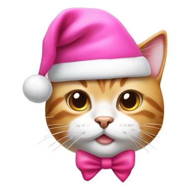 Cat with pink Santa hat with pink bow also on the hat sticker