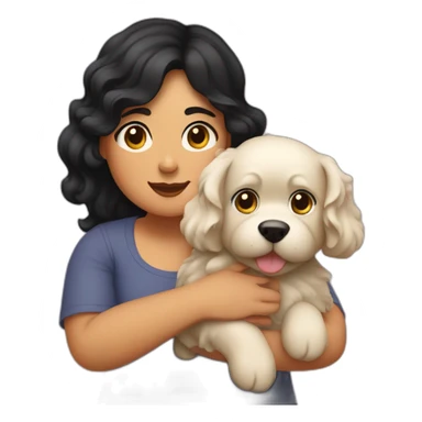 Plump girl with dark black wavy hairs holding dog in her arm sticker