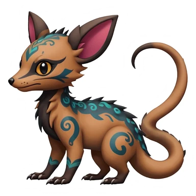 Rare warm-colored exotic cute epic aesthetic gothic colorful Salandit-Eevee-Trico-Civet-species-Fakemon-hybrid-creature, with intricate tattoo markings, full body sticker