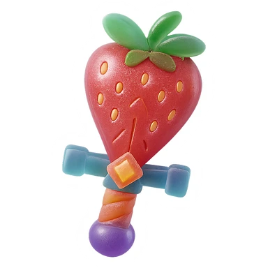 Make this sword with a strawberry blade look more 3D with depth and shading, keeping it playful and vibrant, with no background. sticker