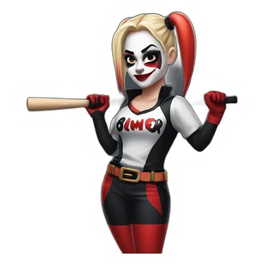 harley quinn in her black and red costume with her baseball bat sticker