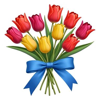 Tulipanes de todos los colores con un moño azul  sticker