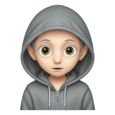 Aliens gray, hoodie, cute big eyes, thin ears, half body sticker