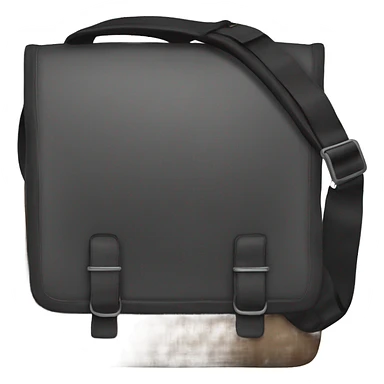 Black men’s messenger bag emoji, minimalist style, simple rectangular shape, adjustable strap, no details or logos, transparent background. sticker