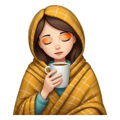 girl inside a blanket sipping coffee eyes closed, visibly distressed sticker