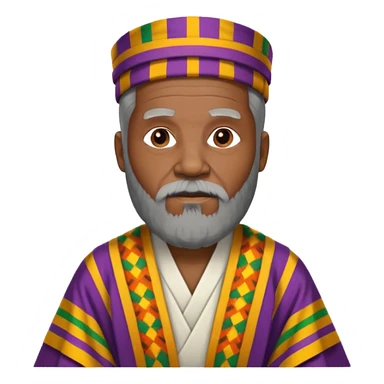 Create an emoji of an old African king with a large beard wearing kente cloth and white shirt sticker