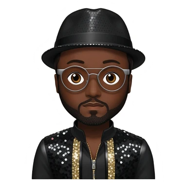 Will.i.am with dark skin, dark brown hair, black sequin outfit sticker
