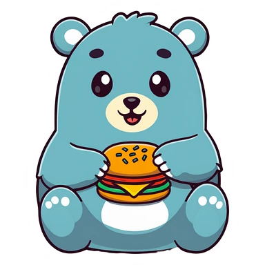 bear eating a burger sticker
