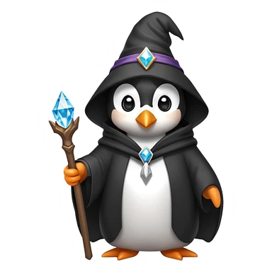 A cute penguin dressed in a wizard robe holding a diamond staff sticker