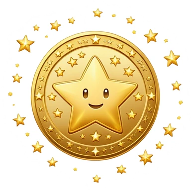golden coin surrounded by sparkling stars sticker