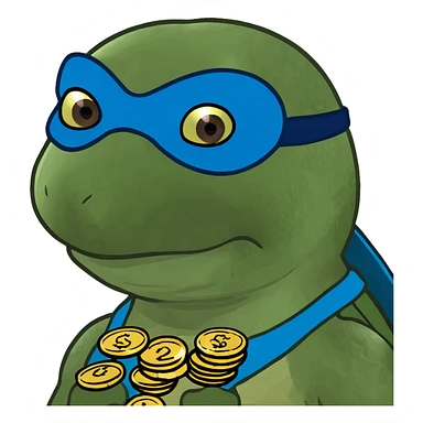 ninja turtle wearing blue eye mask with coins sticker