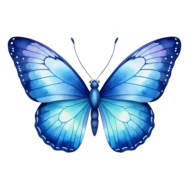 A majestic butterfly with wings in shades of deep navy, sky blue, and soft pastel azure, delicate watercolor texture." sticker