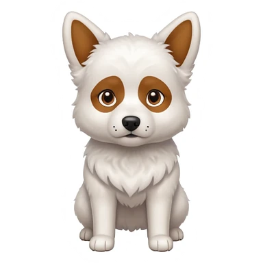 a completely white dog with brown eyes, a long, medium-sized body, and ears with small brown specks on them. sticker