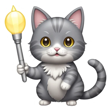 chibi cute gray cat holding a light stick happily sticker
