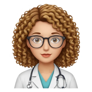 doctor woman with brown  curly hair with blonde highlights, she has glasses sticker