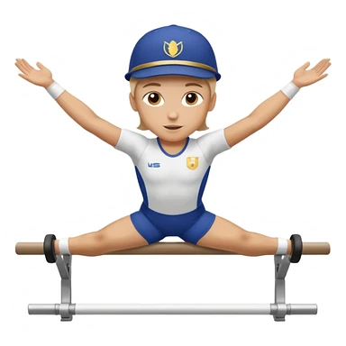 white athlete in uniform on the parallel bars wearing a cap sticker