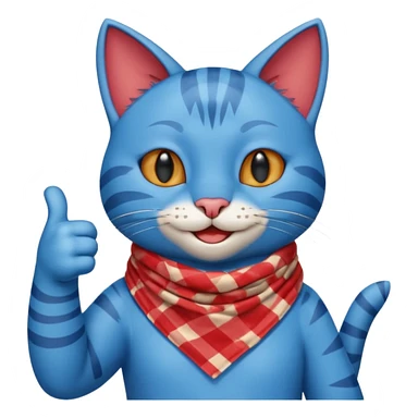 A Blue Cat smiling and giving thumbs up, wearing red Checkered Triangle scarf sticker