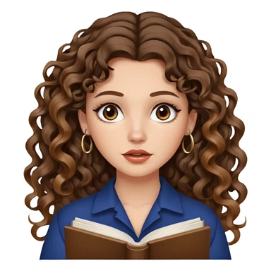 cute girl with not volominous VERY LONG curly/wavy brunette hair with balayage, brown eyes, full lips, natural clean girl makeup and hoop earrings white girl: super desperate studying sticker