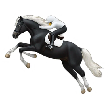 a BLACK HORSE JUMPING AN OBTACLE, THE HORSE HAS A WHITE BLAZE AND THREE WHITE SOCKS sticker