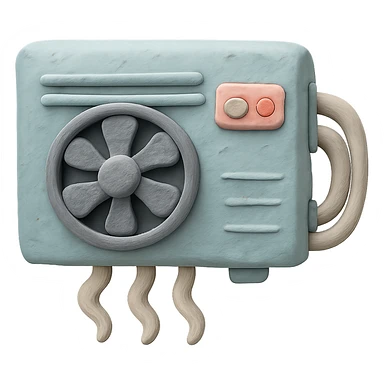 air conditioning unit in claymation style with pastel colors and visible fingerprints sticker