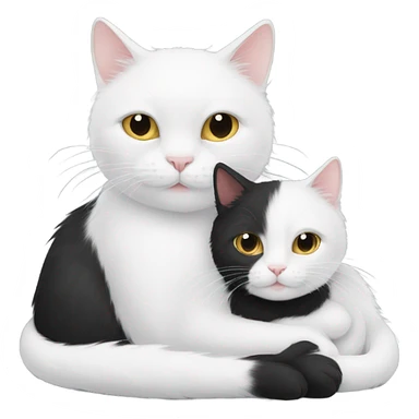 one all white and one all black cat snuggling together sticker