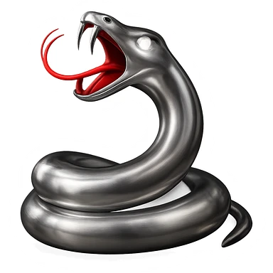 Add glowing white eyes and a glowing red tongue to the chrome snake, maintaining the shiny metallic look and the same pose. sticker