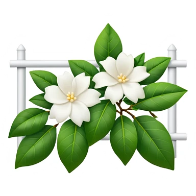 White fence with white gardenias growing in front of it sticker