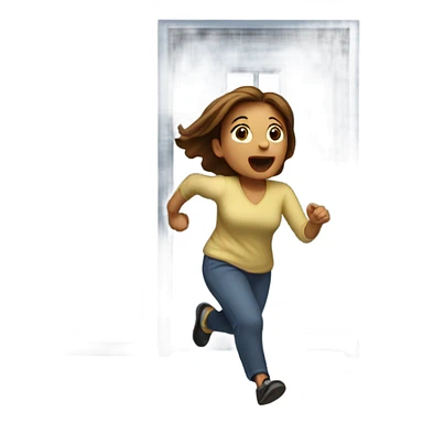 Woman running out a door sticker
