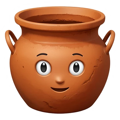 top view of a plain clay pot with wide opening, emoji style sticker