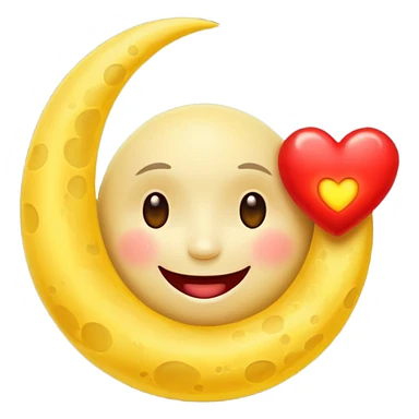 Smiling moon holding glowing heart sticker