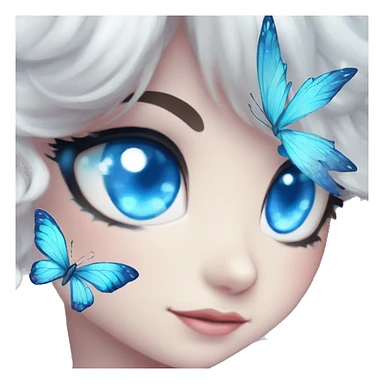 Edgy Cute Cool Kawaii gorgeous sparkly ethereal white fantasy animal with blue eyes sona with flowers and butterflies sticker