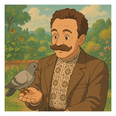 feeds a pigeon from his hand sticker