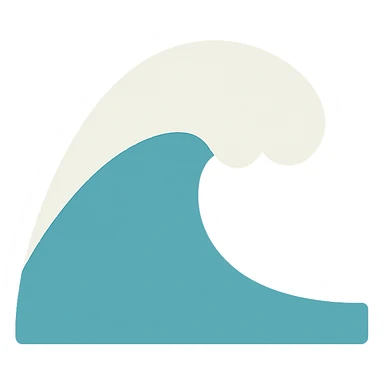 stylized sea wave with foamy crest, color filled vector icon, clear silhouette sticker