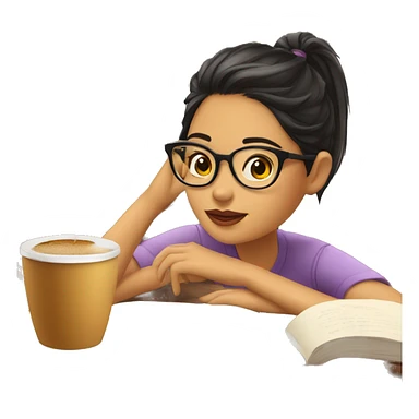Chica morena leyendo con gafas y cafe sticker