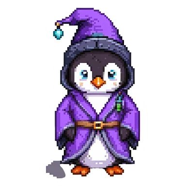 penguin character as a wizard with purple robe and pointy hat sticker