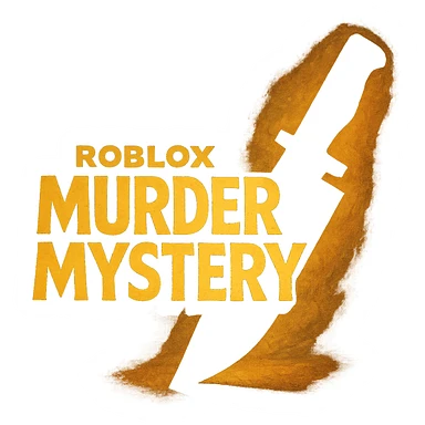 Roblox Murder Mystery logo with dramatic lighting, knife silhouette, ghibli style sticker