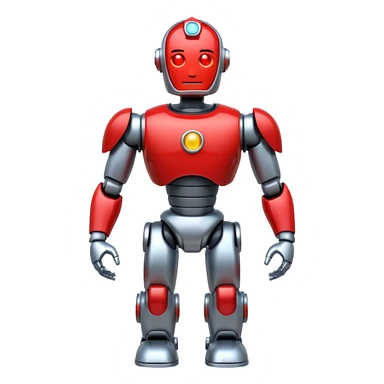 shiny muscular robot with a red police light head, facing left, emoji style sticker