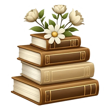 Beige books and white flowers sticker