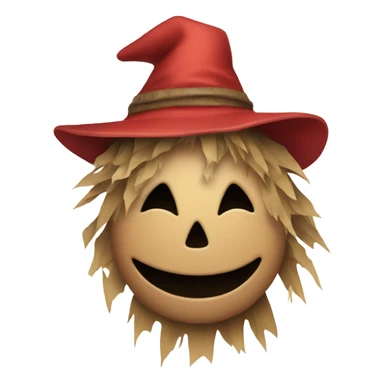 A relatively scary scarecrow wearing a red dress and winking sticker